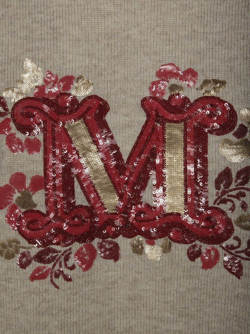 Max Mara Relaxed Fit Sweater With Sequin-Embellished Floral Motif