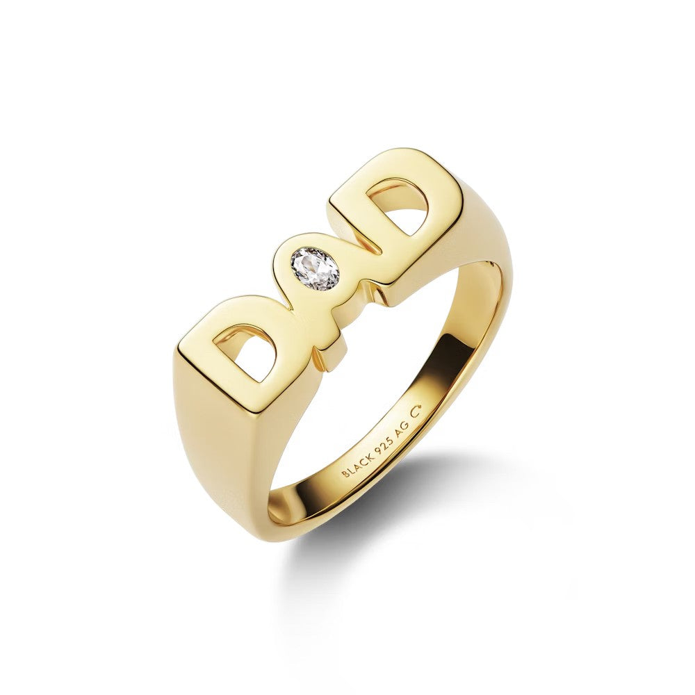 Maria Black Gold-Plated Dad Signet Ring With White Zirconia Accent