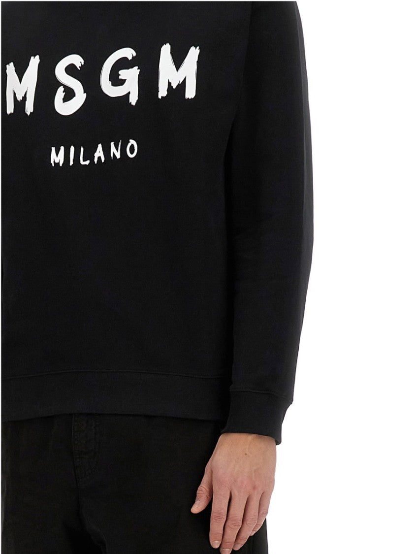 Msgm Relaxed Fit Black Cotton Sweatshirt