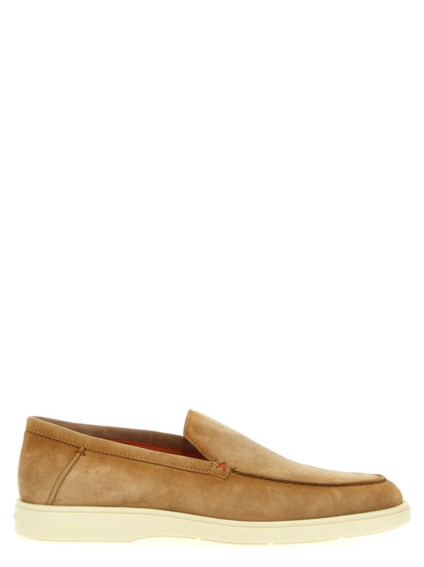 Santoni Brown Suede Loafers With Rubber Sole