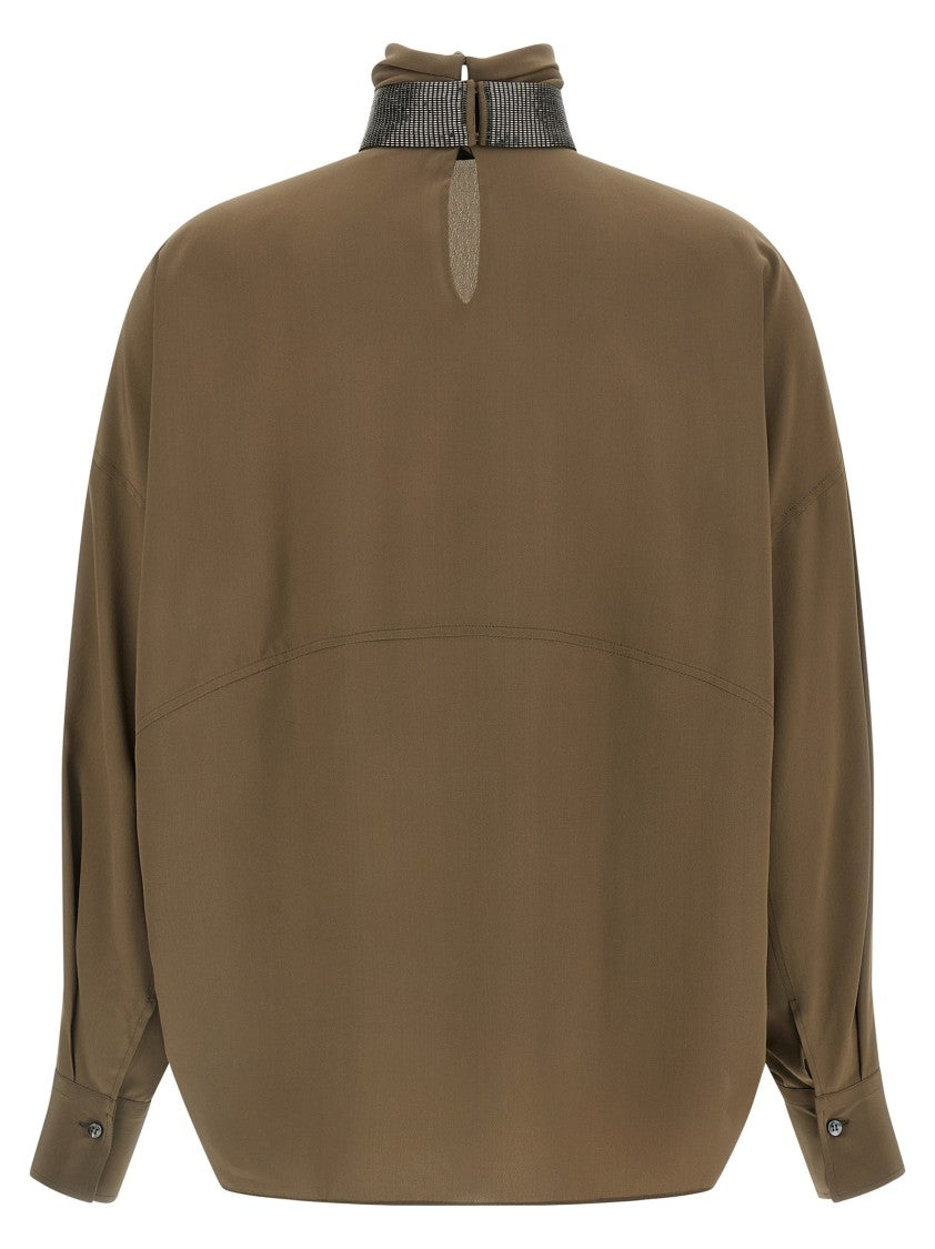 Brunello Cucinelli High Neck Silk Blouse