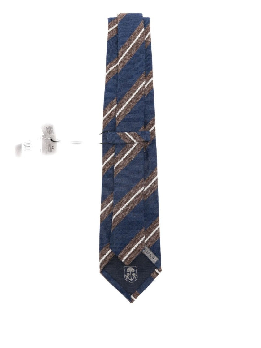 Corneliani Diagonal Striped Blue Wool And Silk Tie