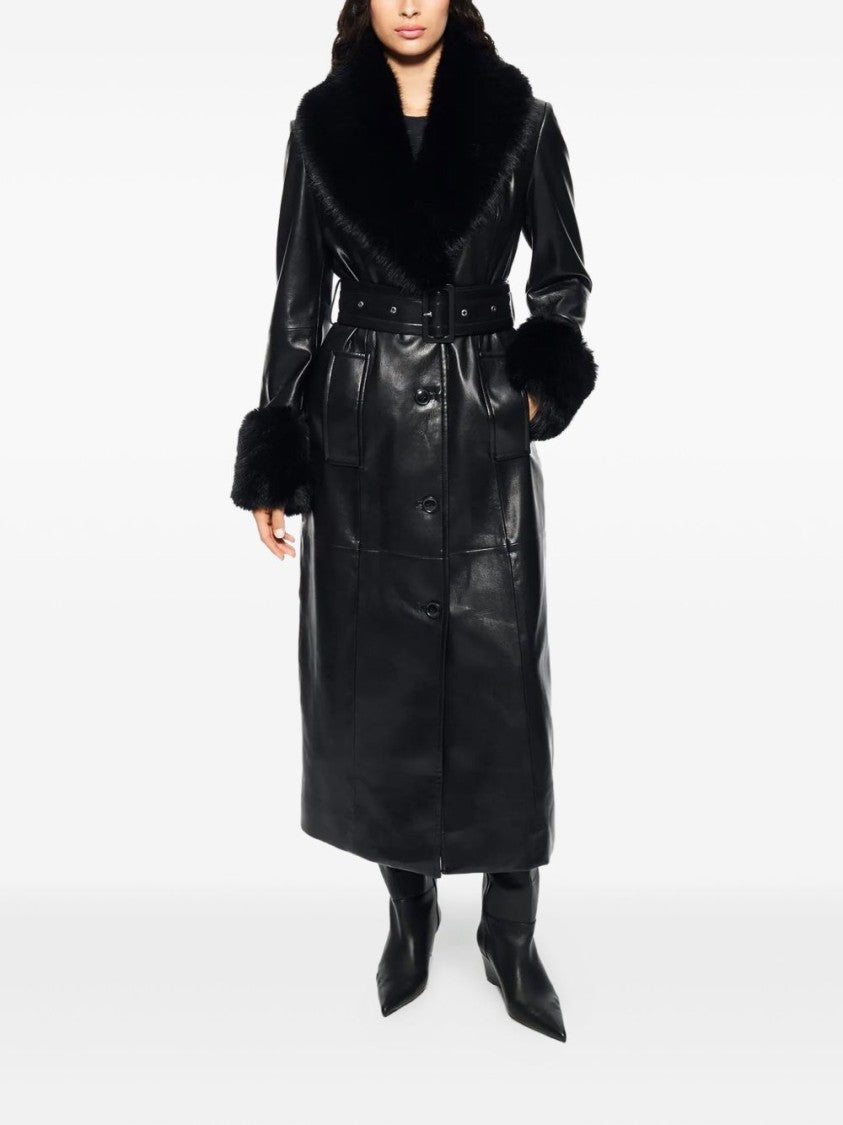 Stand Studio Long Coat In Black And Natural