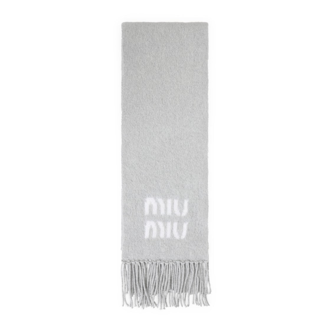 Miu Miu Mohair Blend Scarf With Fringed Ends And Logo Detail