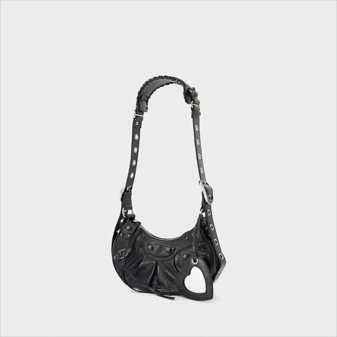 Balenciaga Crescent-Shaped Shoulder Bag With Textured Lamb Leather And Detachable Charm