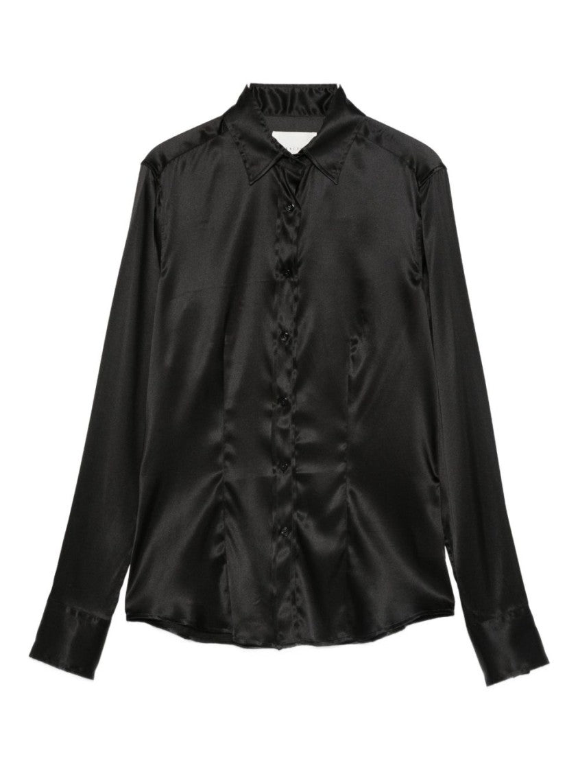 Xacus Silk Blend Black Shirt With Classic Collar