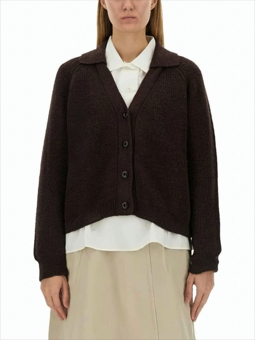 Margaret Howell Deep V-Neck Button-Down Cardigan With Textured Knit
