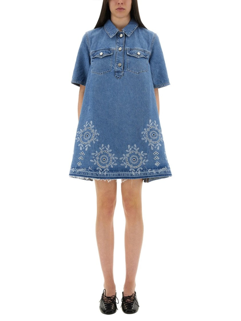 Ganni Mini Dress With Sangallo Embroidery