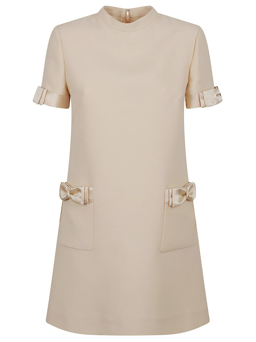Valentino Garavani Slightly Flared Beige Crepe Couture Dress With Bow Detail