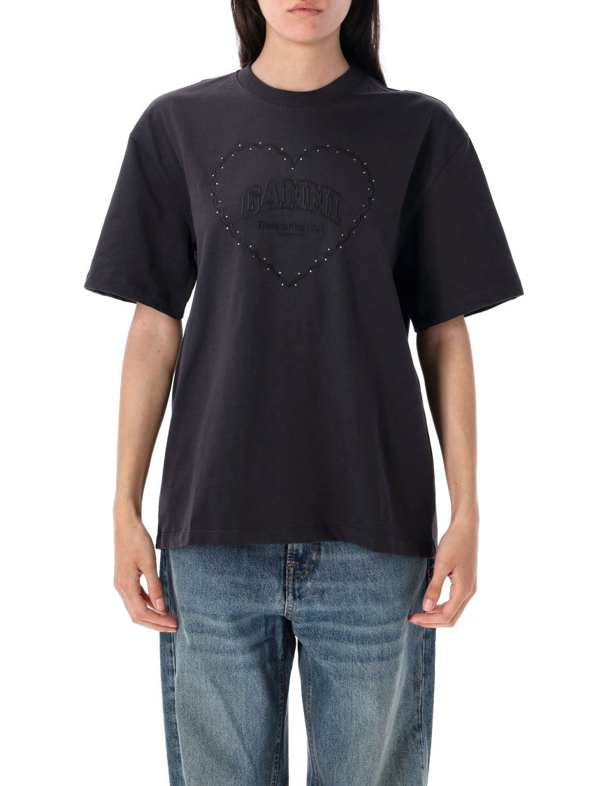 Ganni Heavy Cotton Drop Shoulder Heart Tshirt