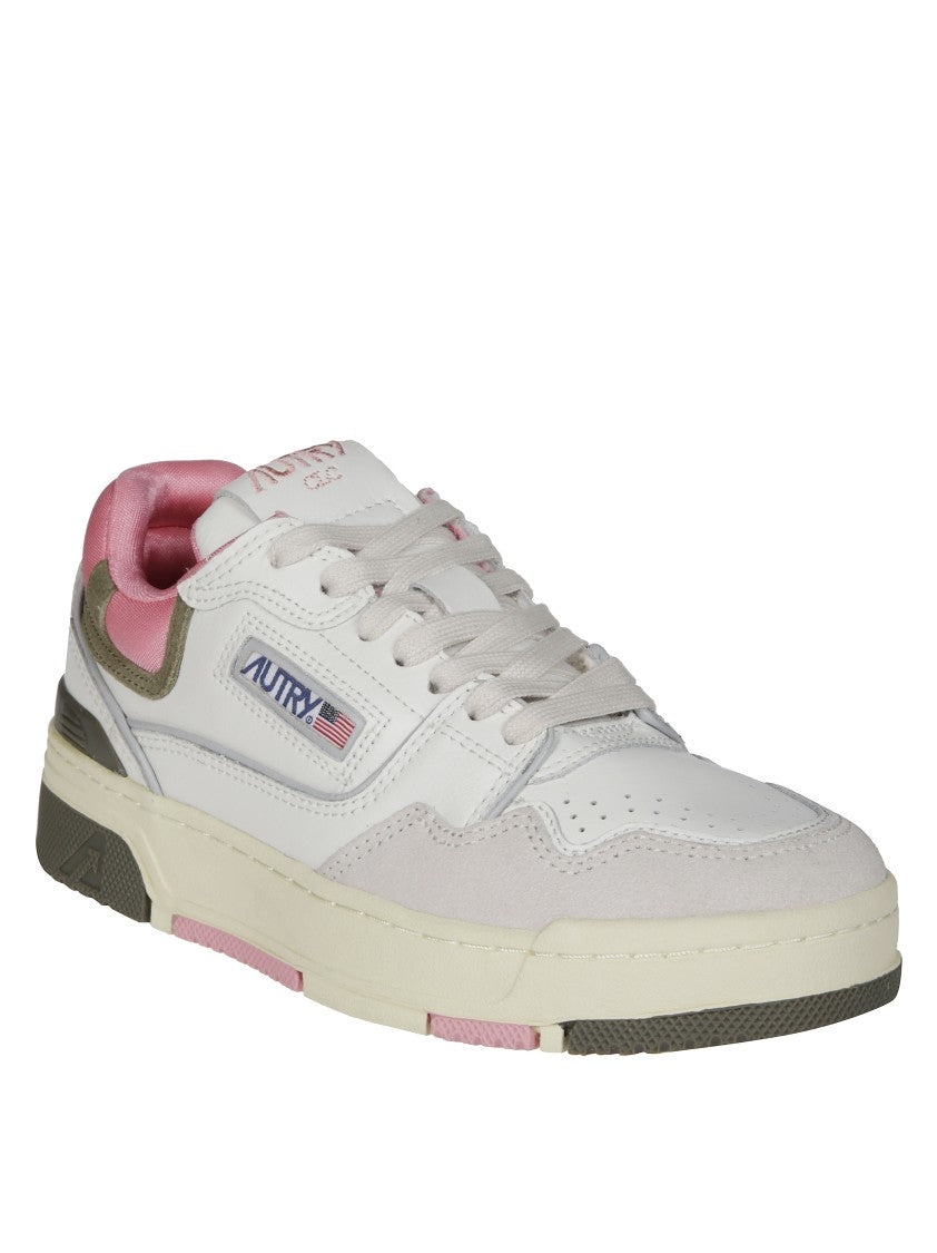 Autry Clc Low Low-Top Sneaker With Olive Green And Pink Accents
