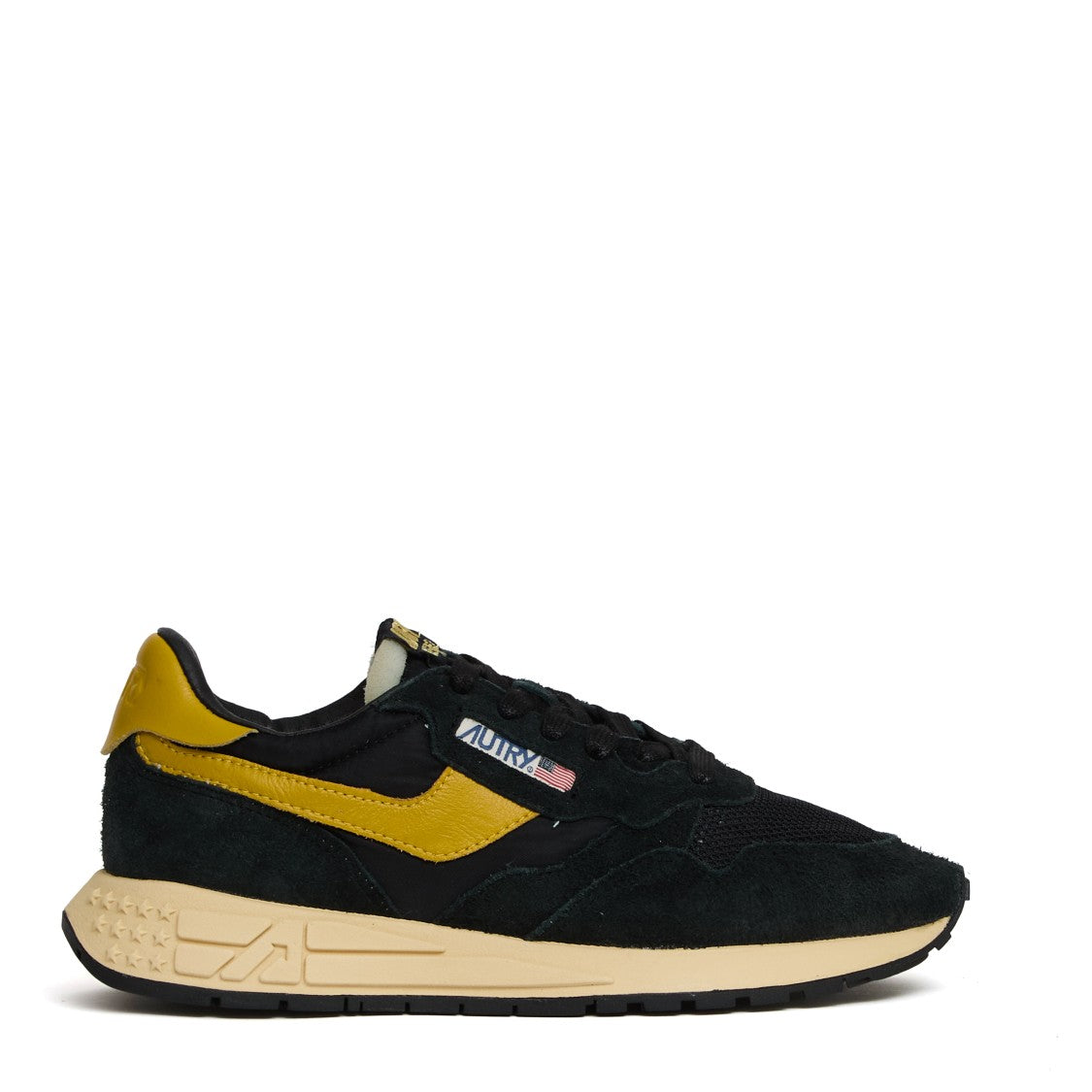 Autry Reelwind Low Nylon And Suede Sneakers, Black, Yellow