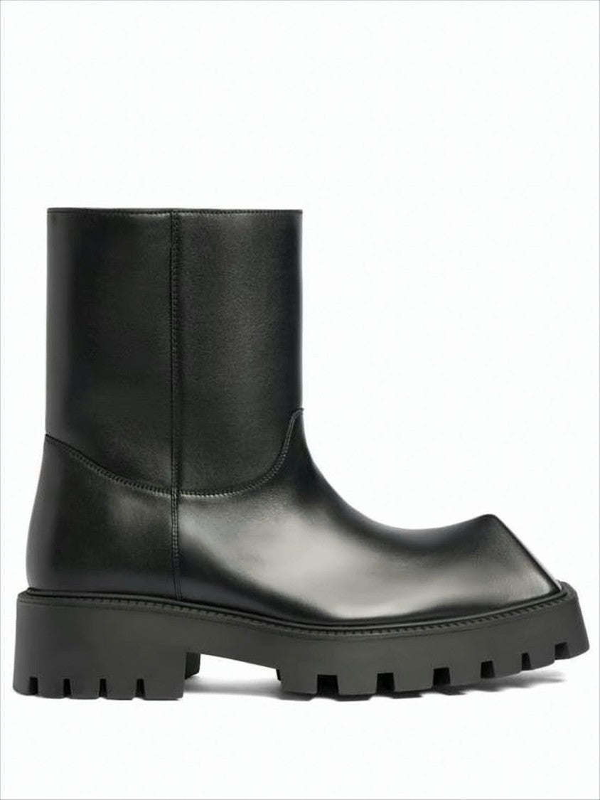 Balenciaga Mid-Calf Chunky Lug Sole Boots With Square Toe Design