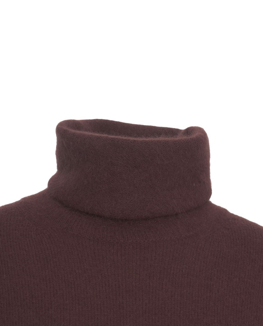 Solotre Burgundy Turtleneck Sweater With Ribbed Detailing