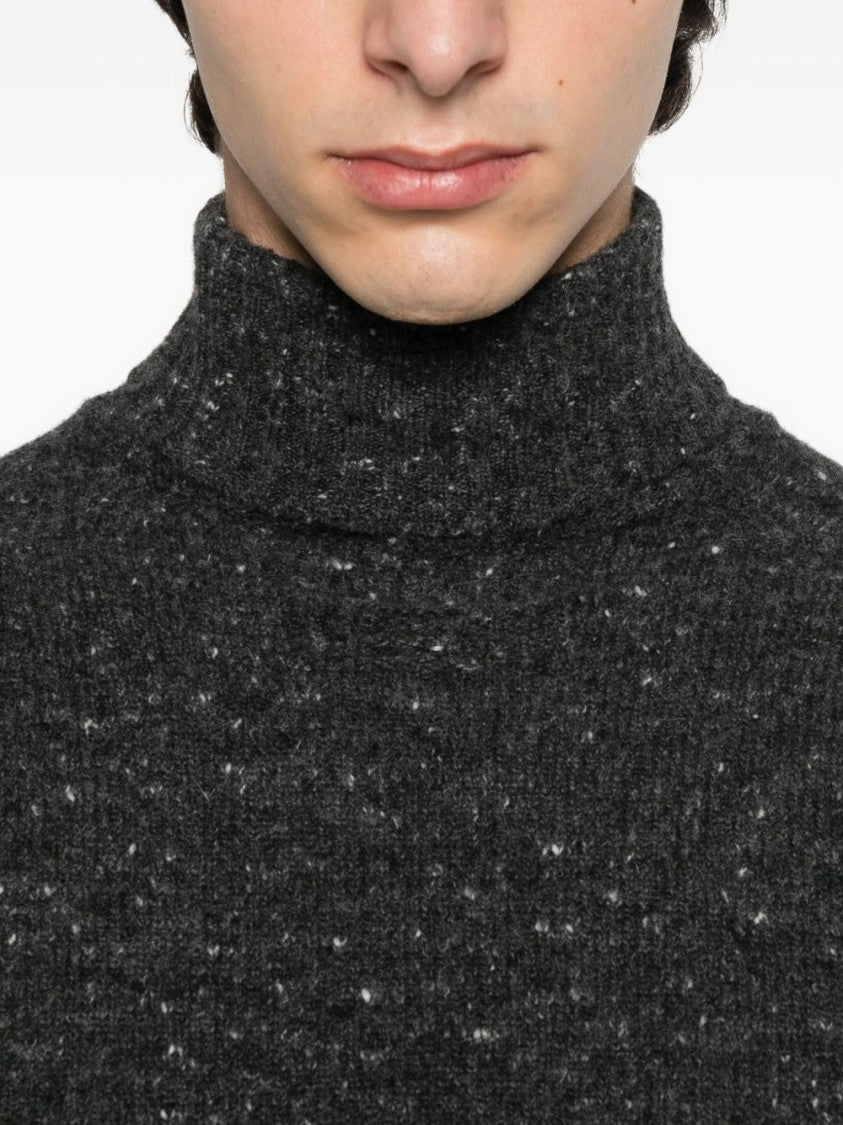 Drumohr Speckled Grey Turtleneck Sweater With Ribbed Cuffs