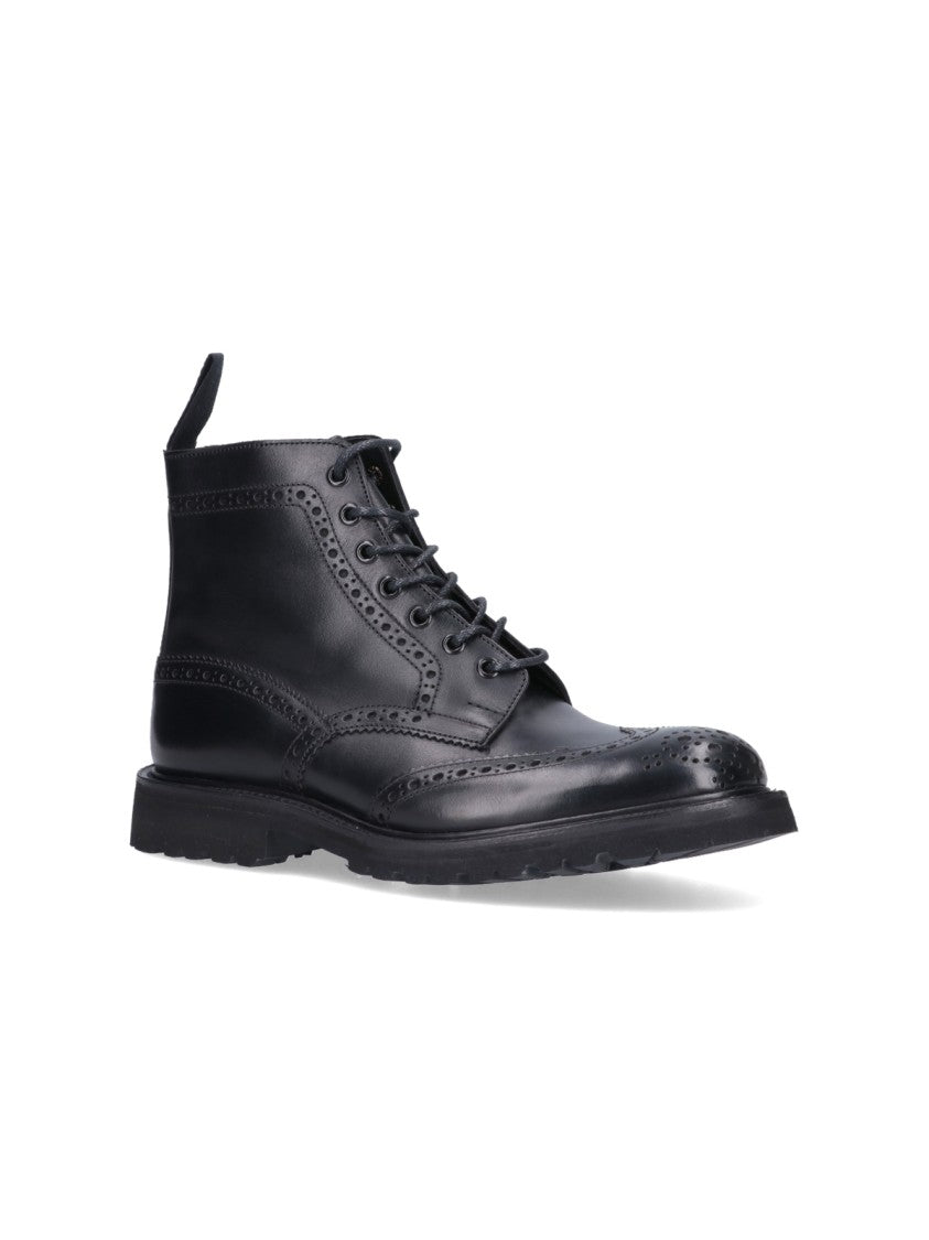 Tricker's Round Toe Brogue Leather Boots