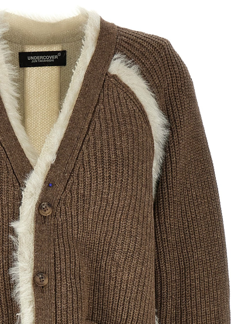 Undercover Asymmetrical Faux Fur And Braided Wool Cardigan