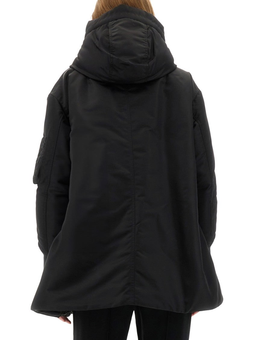 Aspesi Voluminous Black Bomber Jacket With High Collar