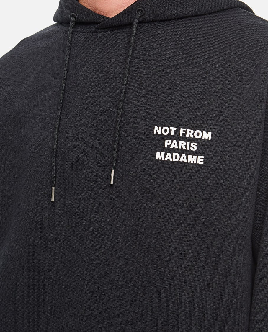 Drôle De Monsieur Classic Black Hoodie With Adjustable Drawstring And Bold Slogan