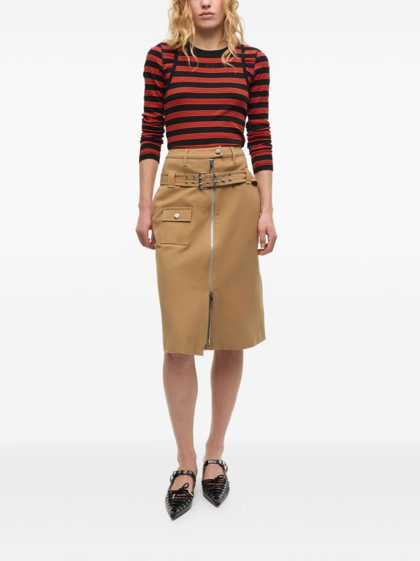 Ganni Beige Midi Skirt With Front Zipper