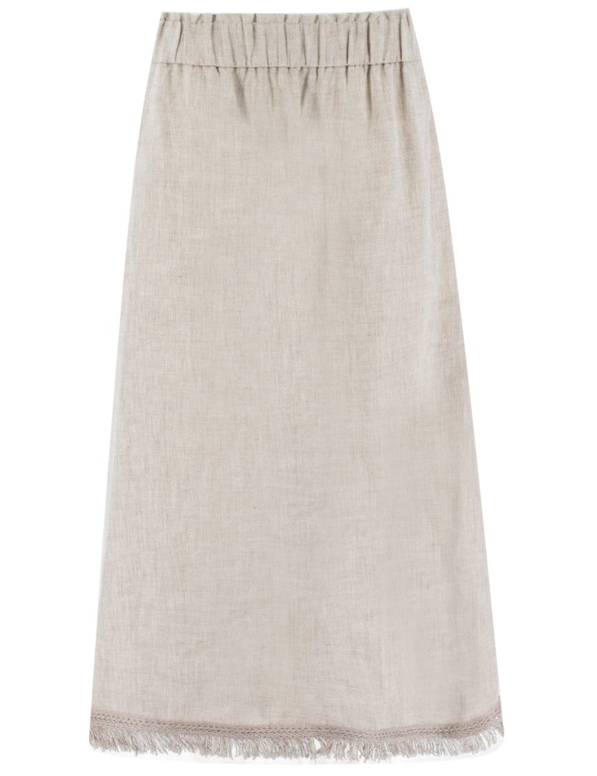 Le Tricot Perugia Long Linen Skirt With Elasticated Waist