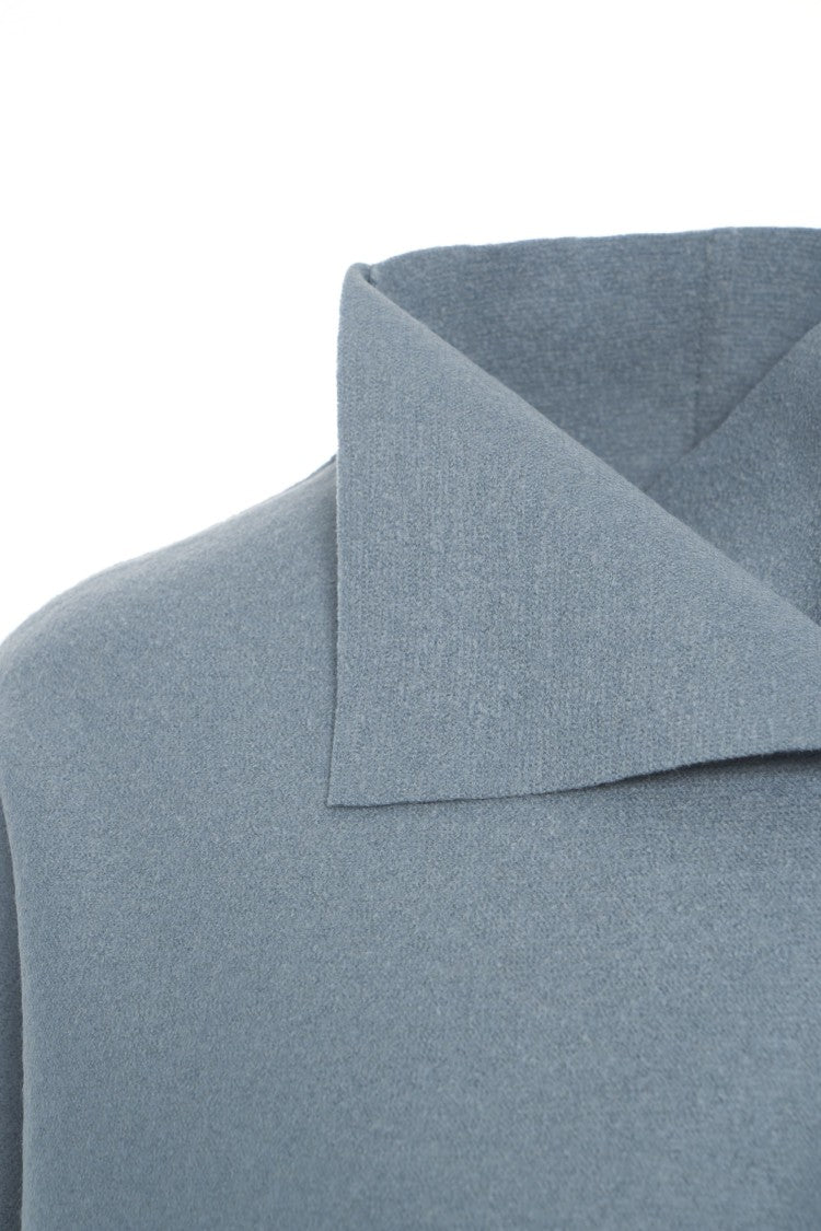 Harris Wharf London Short Blue Kimono With High Collar And Wide Sleeves