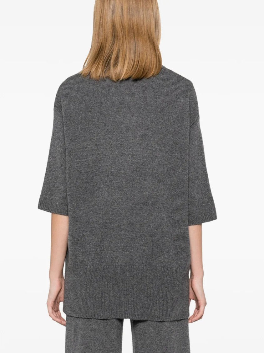 Lisa Yang Charcoal Grey Cashmere Sweater With Mélange Effect And High-Low Hem