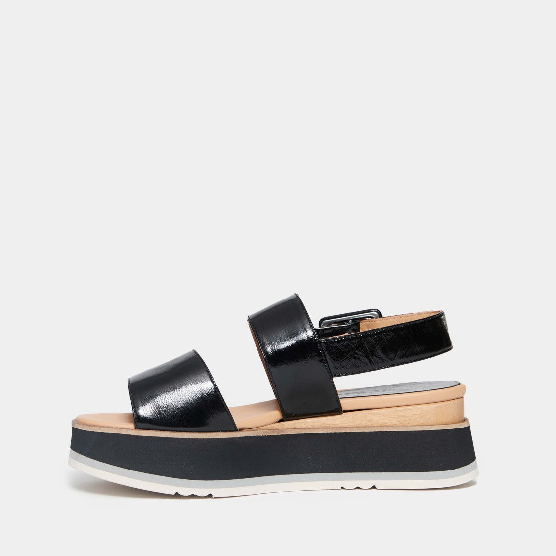 Paloma Barceló Frate Model Black Patent Leather Wedge Sandals
