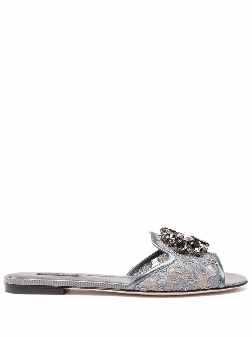 Dolce & Gabbana Open-Toe Sandals With Floral Lace Overlay And Jewel Embellishment
