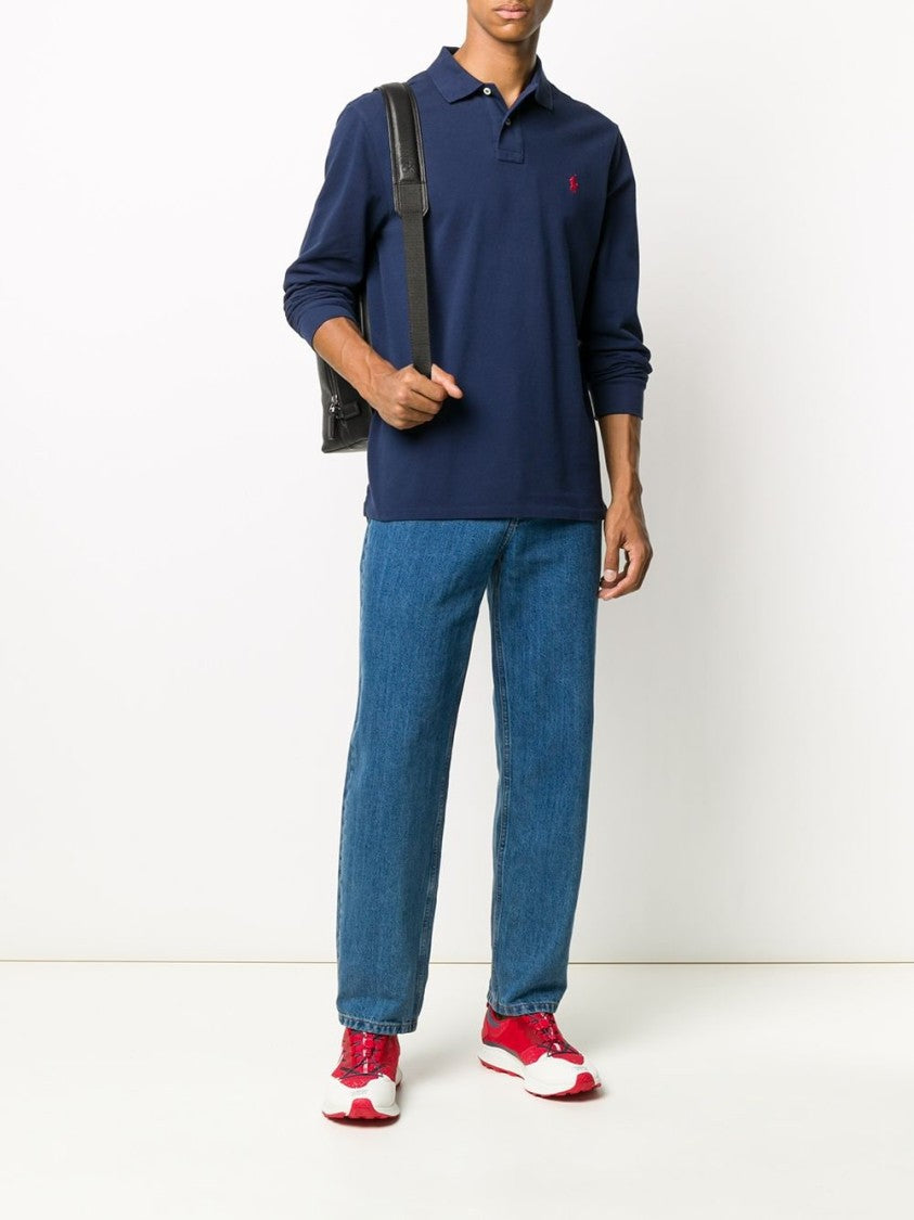 Polo Ralph Lauren Classic Blue Long-Sleeve Polo With Embroidered Logo