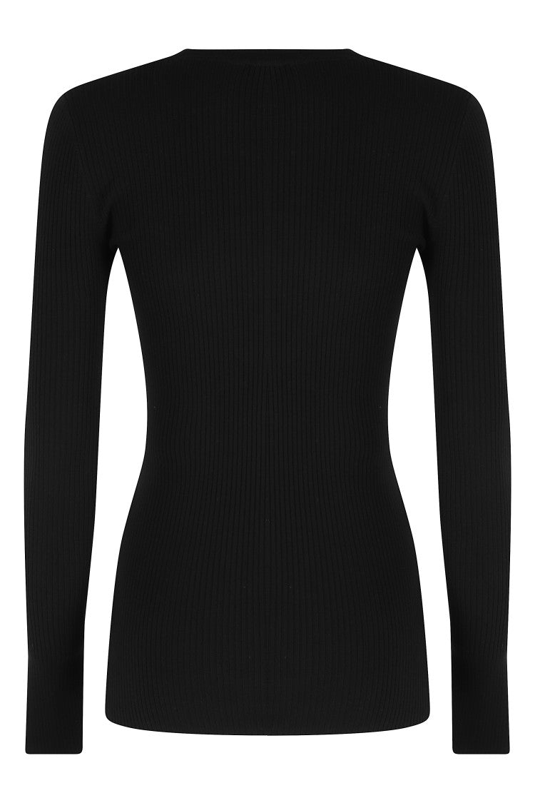 Elisabetta Franchi Tricot Sweater With V-Neck And Gold Accents