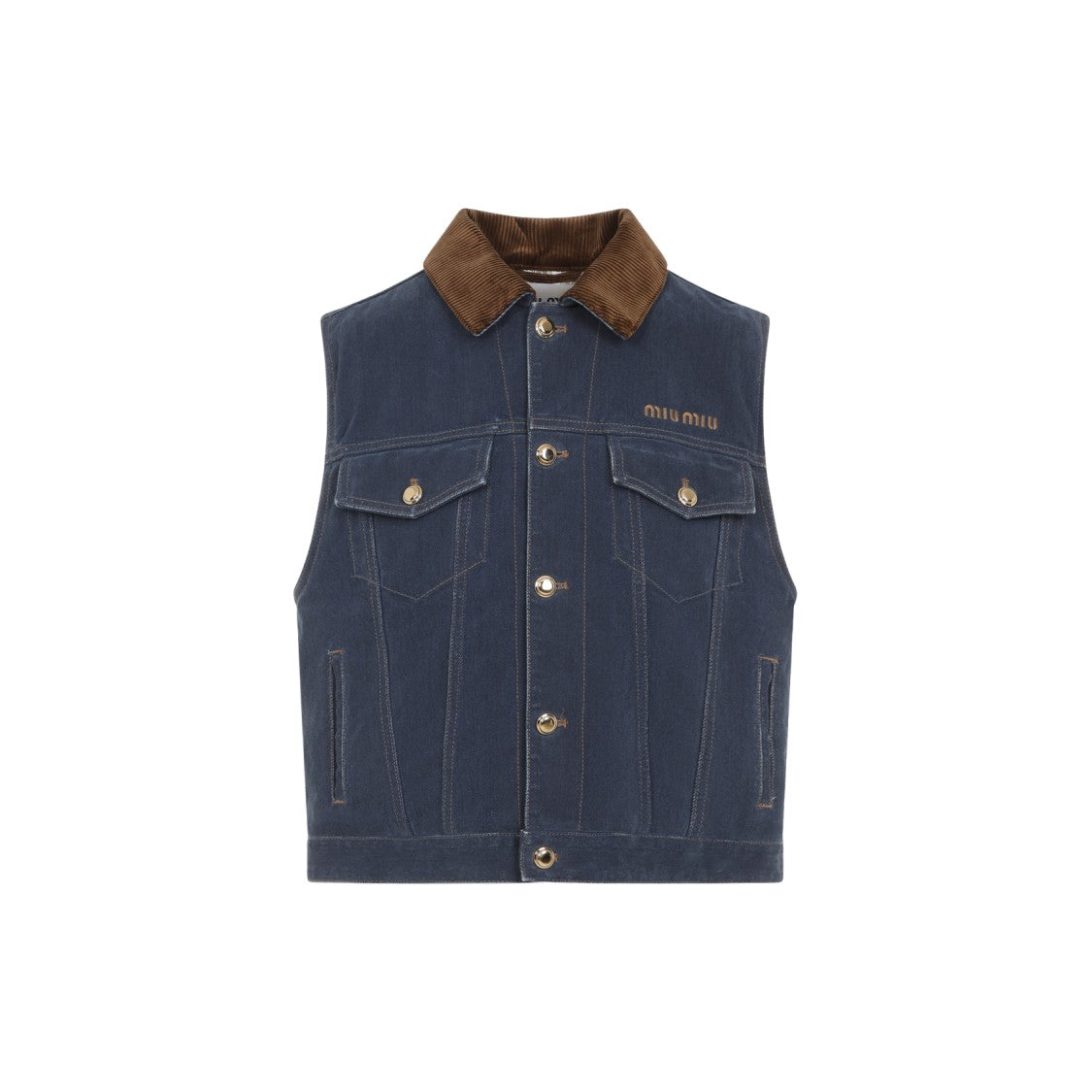 Miu Miu Tailored Denim Vest With Contrasting Corduroy Collar