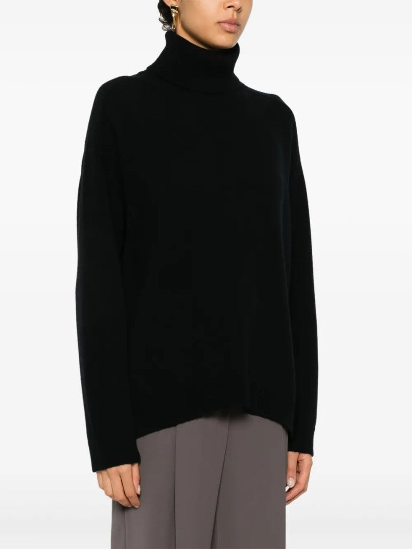 P.A.R.O.S.H. Relaxed Fit Black Turtleneck Sweater In Luxurious Wool Blend