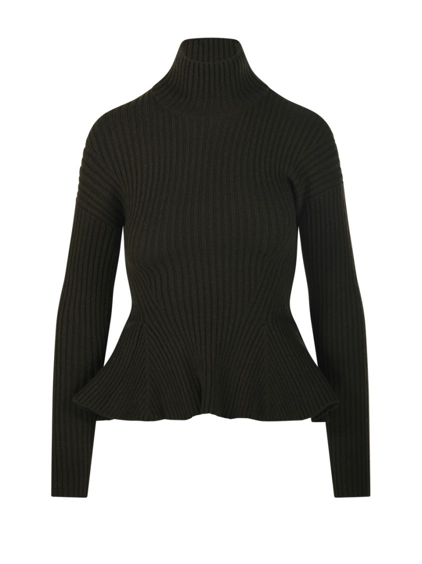 Max Mara Ribbed Fitted Sweater With Peplum Detail