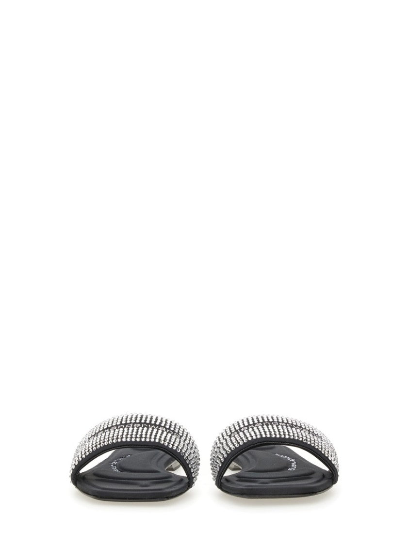Alexander Wang Wide-Strap Satin Sandals With Crystal Accents