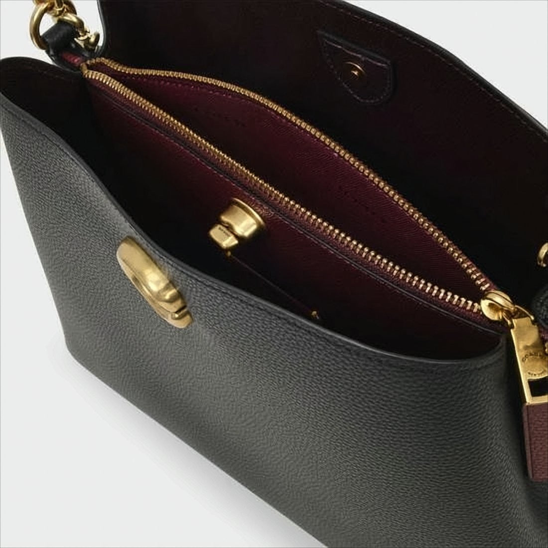 Coach Structured Textured Shoulder Bag With Metallic Clasp