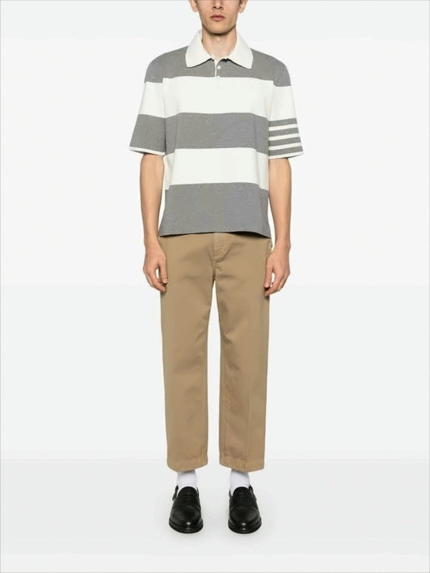 Thom Browne Short-Sleeved Polo Shirt With Horizontal Stripes And Classic Collar