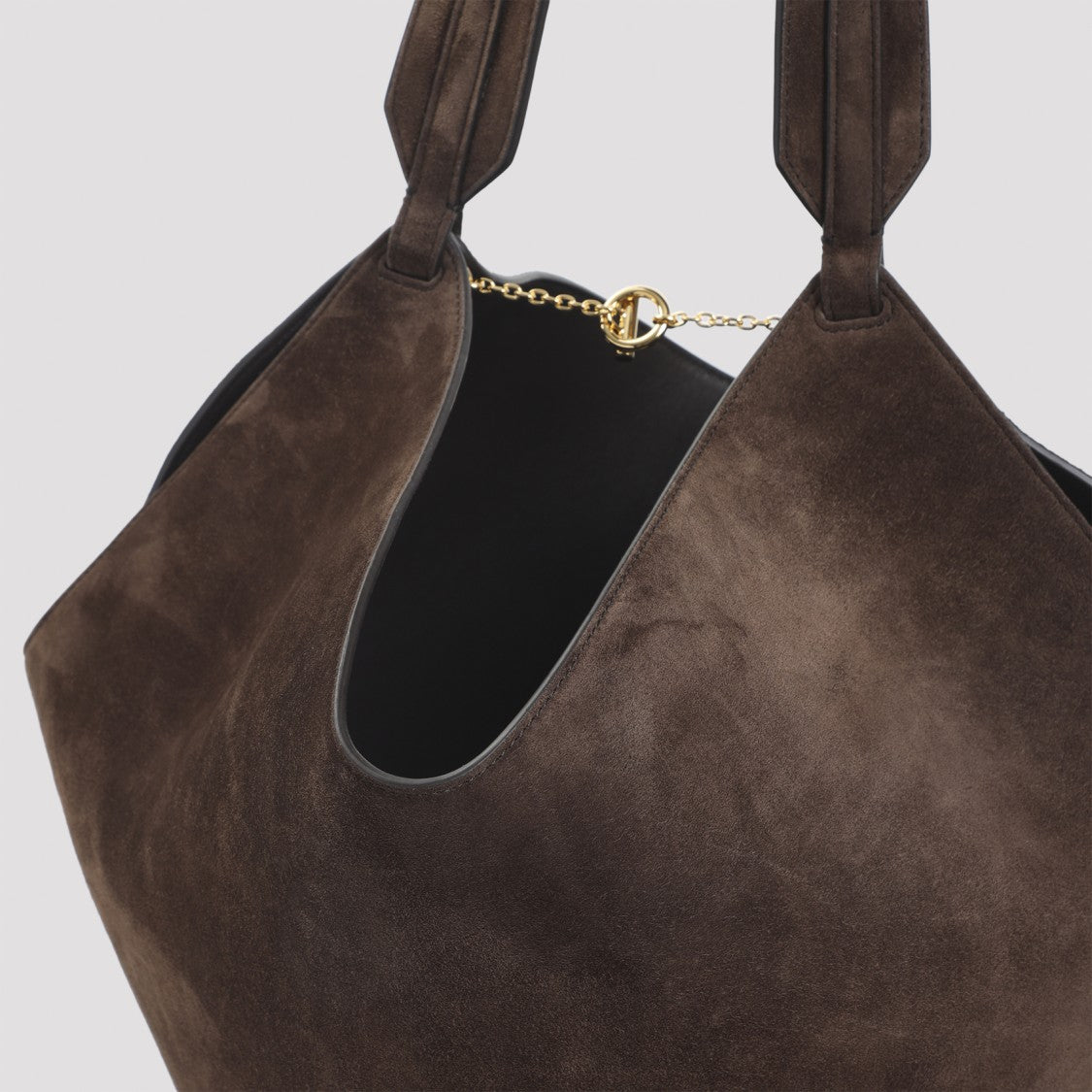 Khaite Distinctive Brown Calfskin Leather Tote With Gold Chain Detail