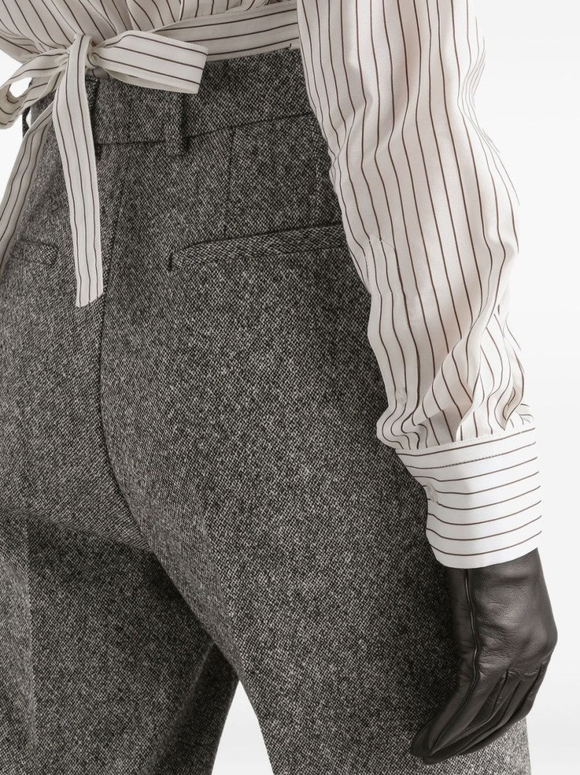 Dolce & Gabbana Textured Gray Virgin Wool Slim Fit Trousers