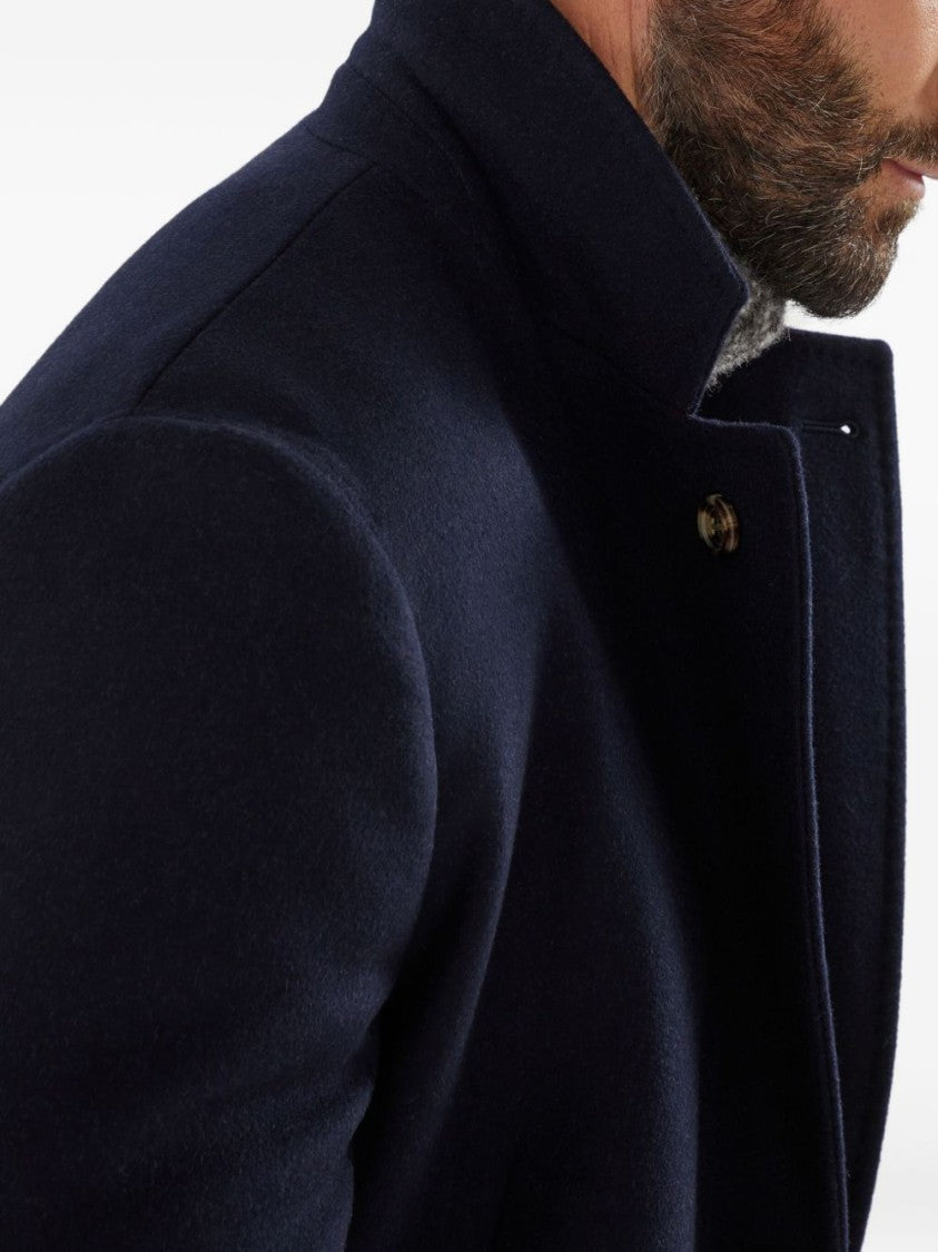 Brunello Cucinelli Tailored Long Coat With Classic Lapel And Contrasting Inner Lining