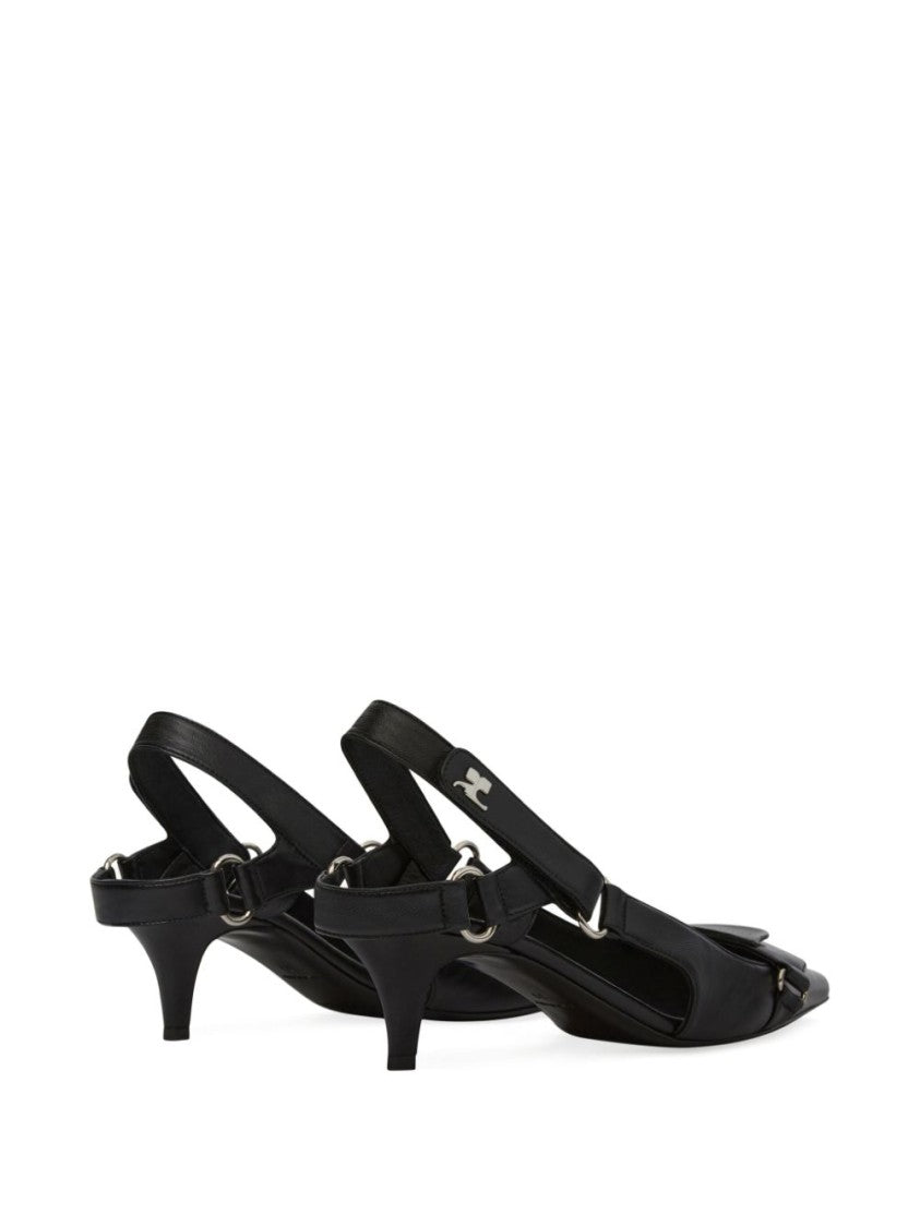 Courrèges Black Pointed Toe Slingback Heels