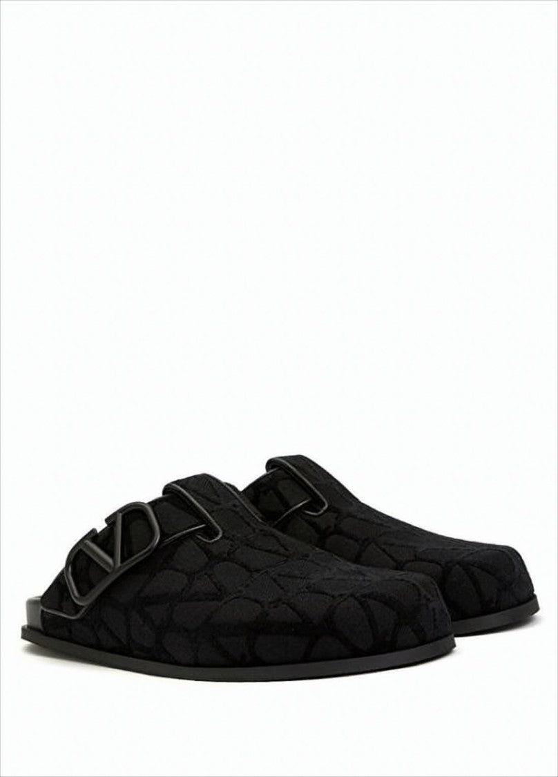 Valentino Garavani Textured Black Fabric Slip-On Mules