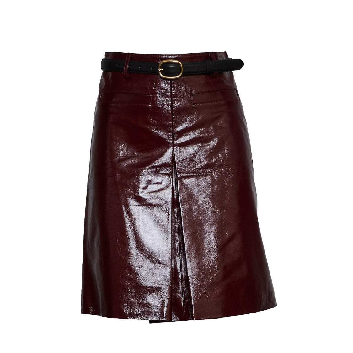 Self-Portrait Fitted Burgundy Leather Mini Skirt