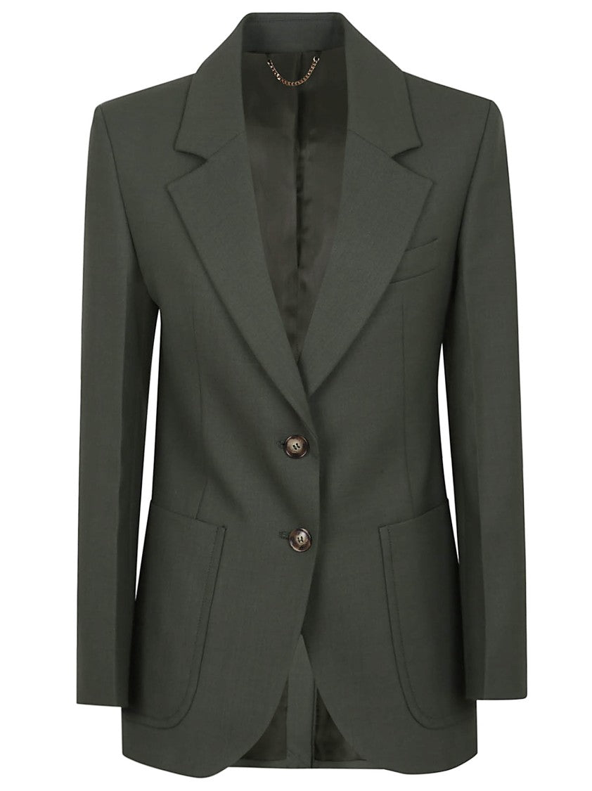 Victoria Beckham Tailored Green Blazer With Classic Lapel