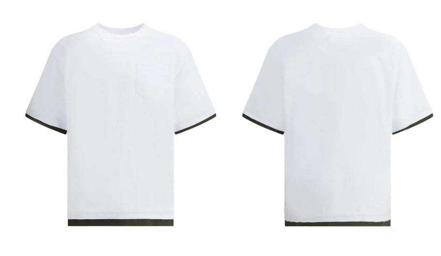 Sacai Short-Sleeve Jersey T-Shirt With Dark Green Trim