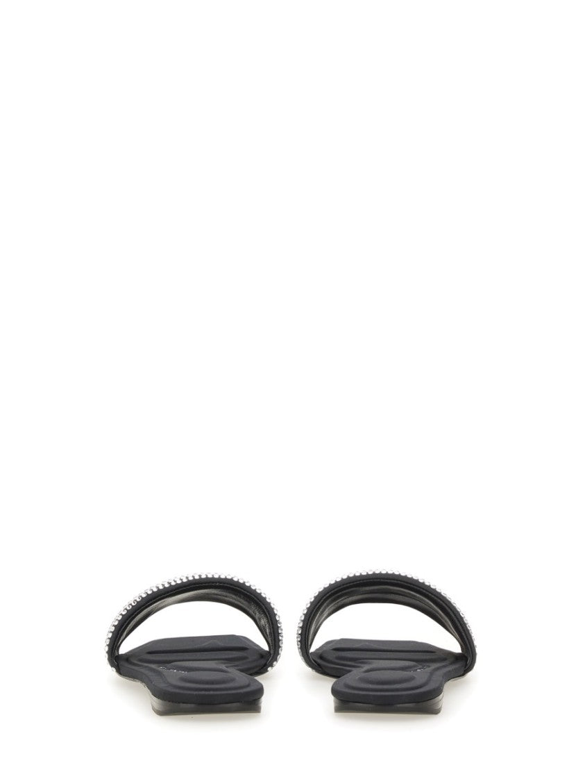 Alexander Wang Wide-Strap Satin Sandals With Crystal Accents