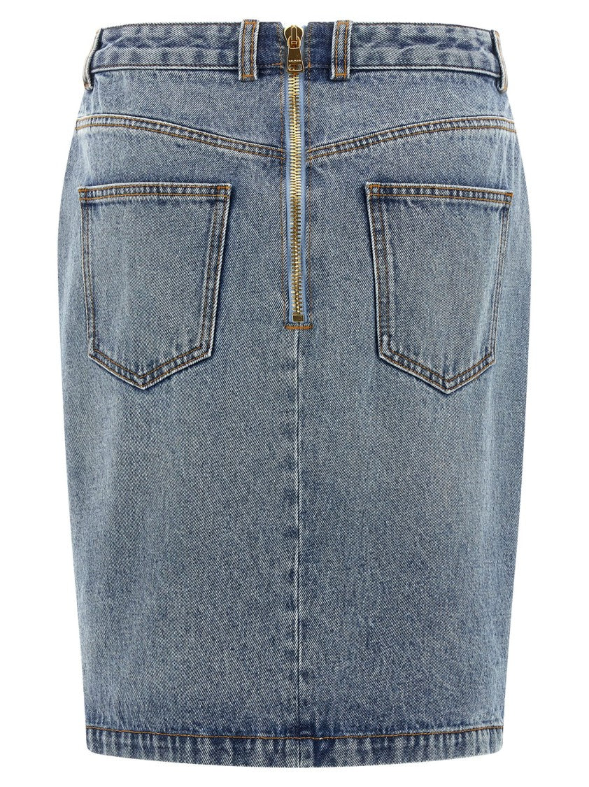 Balmain Pencil Midi Skirt With Contrasting Stitching And Lionhead Buttons