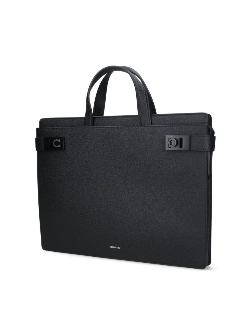 Ferragamo "Gancini S" Work Bag – Black