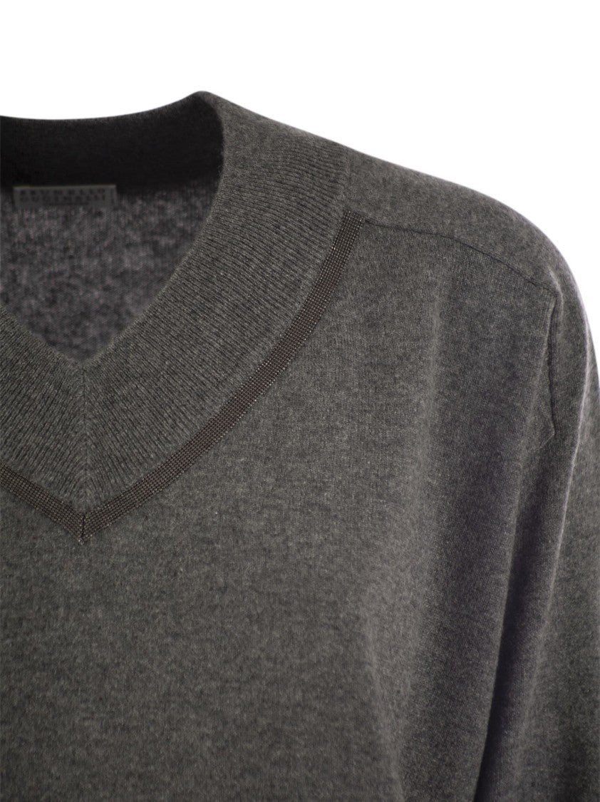 Brunello Cucinelli Cashmere Sweater With Shiny Neckline