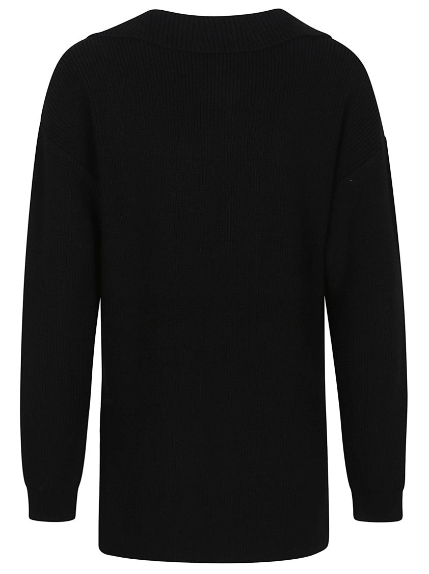 Elisabetta Franchi Wool Blend Sweater With Wide V-Neck And Amber Detail